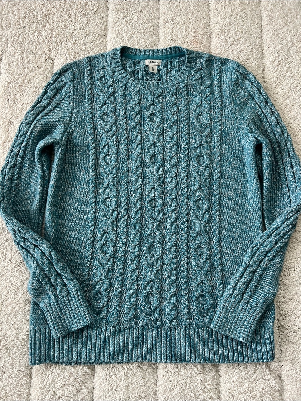 L.L.Bean Women’s Blue Cable Knit Crew Neck Fisherman’s Style Pullover Sweater M